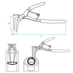 Съемник для стопорных колец 180 мм, загнутые удлиненные, сжатие