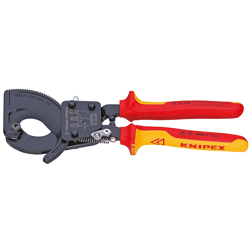 Ножницы для резки кабелей (по принципу трещотки) Ø32мм / 240мм², 250мм KNIPEX 95 36 250, фосфат