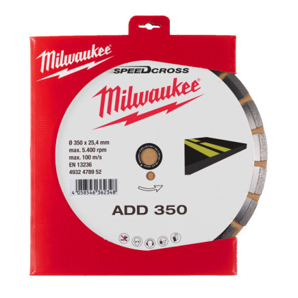 Диск алмазный Speedcross MILWAUKEE ADD 350, Ø350мм (асфальт)