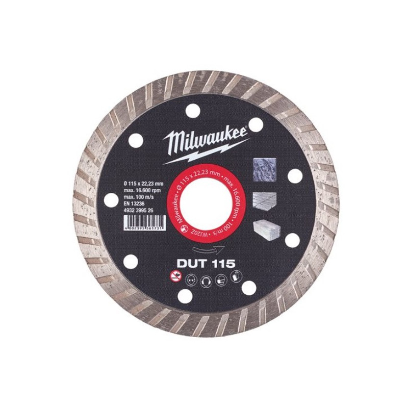 Алмазный диск DUT 115 для керамической плитки, бетон (чистый рез) MILWAUKEE