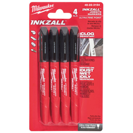Набор маркеров INKZALL для стройплощадки ультра-тонкий (4шт) MILWAUKEE
