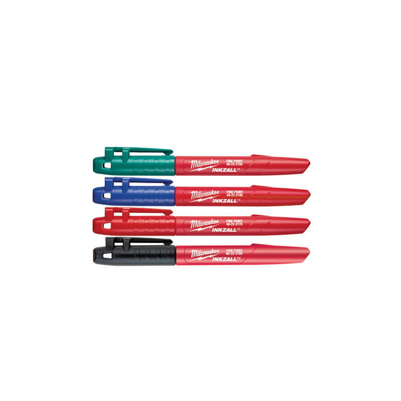 Набор маркеров INKZALL (Синий/Красный/Зеленый/Черный) 4шт MILWAUKEE