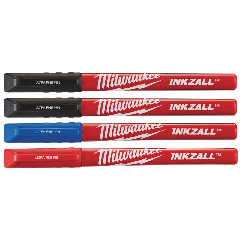Набор маркеров INKZALL Fine Tip (Синий/Красный/Черный) тонких 4шт MILWAUKEE