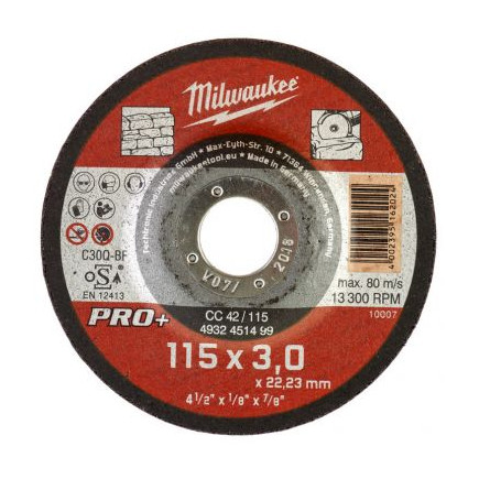 Отрезной диск по камню CC 42/115х3 PRO+ (1 шт) MILWAUKEE