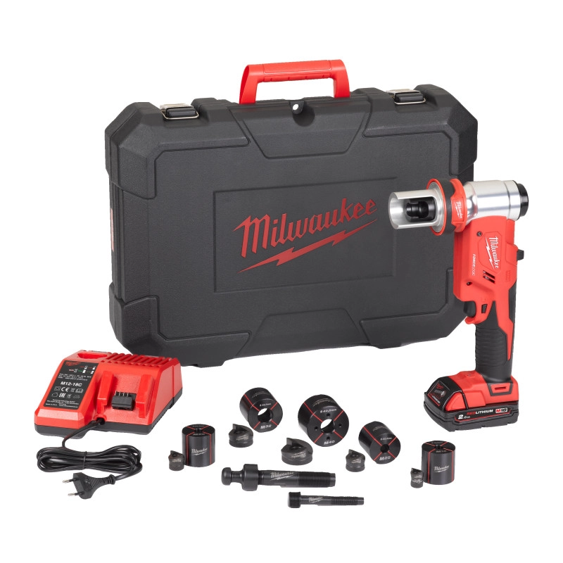 Пробойник аккумуляторный для отверстий FORCE LOGIC™ MILWAUKEE M18 HKP-201CA (ЗУ+2акк.Х2Ач+насадки)