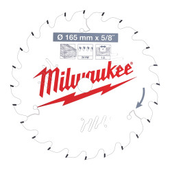 Пильный диск для циркулярной пилы по дереву 165x15.87x1.6x24 скошенные зубья MILWAUKEE