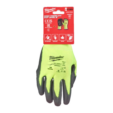 Перчатки Hi-Vis сигнальные MILWAUKEE, с сопротивлением порезам 2/B уровня, размер 7/S