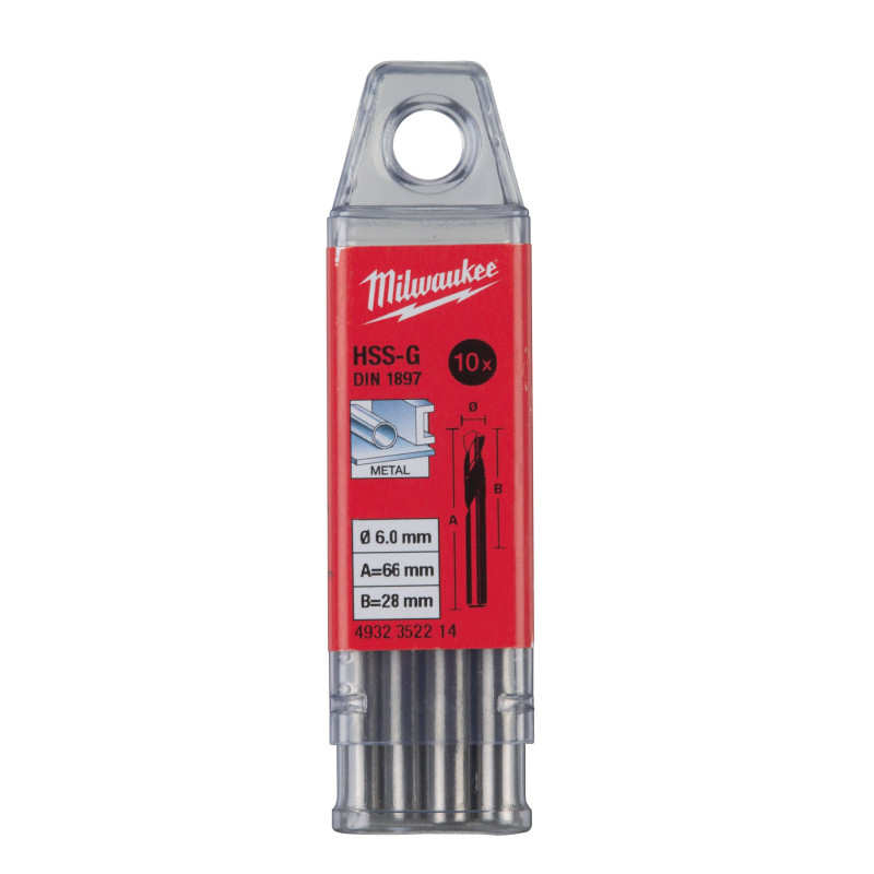 Сверло по металлу HSS-G MILWAUKEE DIN1897, Ø6,0х66х28мм, короткое, (10шт)