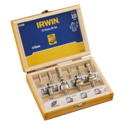 Фрезерный набор Irwin из 10 предметов для фрезеров с соединением 8 мм. В деревянном ящике.