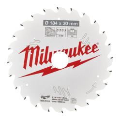 Пильный диск для циркулярной пилы по дереву 184x30x1,6x24 скошенные зубья MILWAUKEE