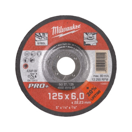 Диск зачистной по металлу MILWAUKEE, SG 27/125х6 PRO+, Ø125мм Диск зачистной по металлу MILWAUKEE, SG 27/125х6 PRO+, Ø125мм