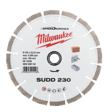 Алмазный диск SPEEDCROSS SUDD 230 мм для твердого бетона, бетонных блоков и камня MILWAUKEE