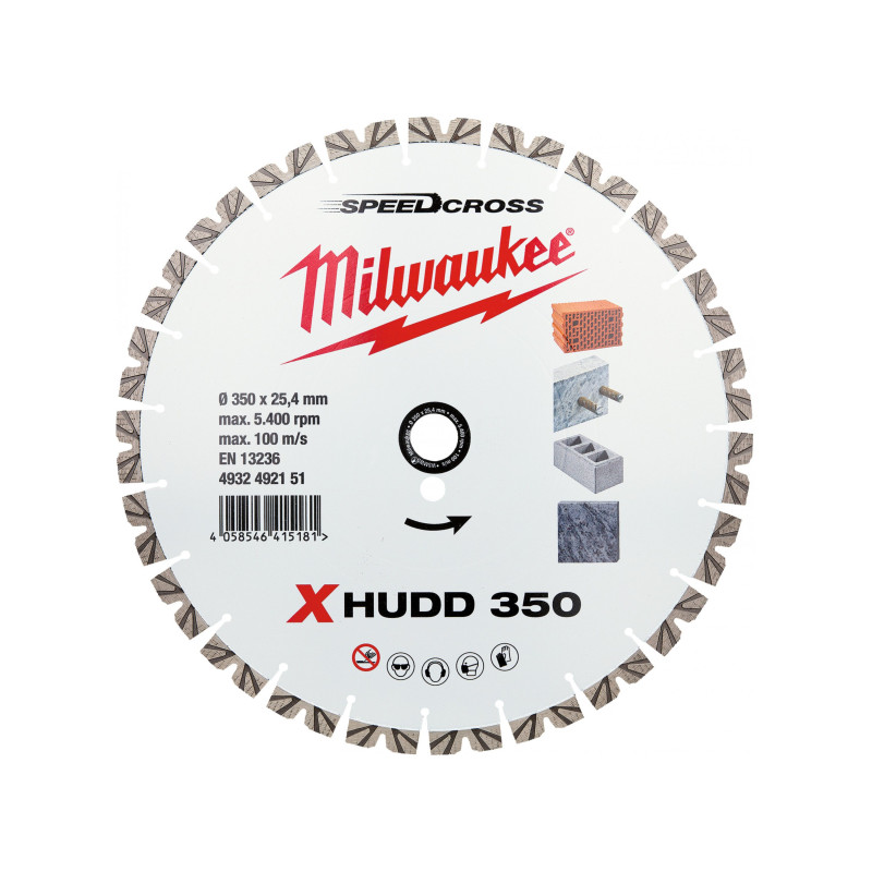 Алмазный диск SPEEDCROSS XHUDD 350 мм для твердого бетона, бетонных блоков и керамогранит MILWAUKEE