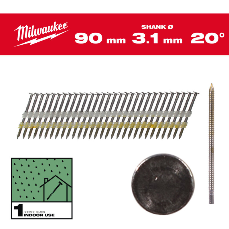 Гвозди с кольцевой накаткой и полукруглой головой 20°/75мм RS для M18 FFN21 (2000 шт) MILWAUKEE