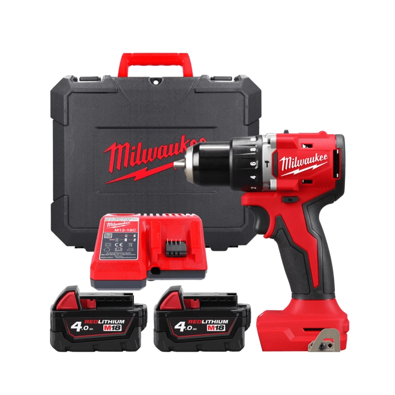Дрель-шуруповёрт аккумуляторная бесщёточная ударная MILWAUKEE M18 BLPDRC-402C (60Нм) (ЗУ+2Х4Ач+кейс)