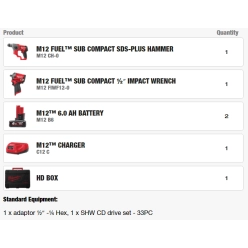 Набор из 2х инструментов аккумуляторных бесщеточных MILWAUKEE M12 FPP2BP-602X