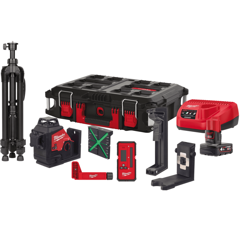 Нівелір лазерний 3D акумуляторний MILWAUKEE, M12 3PLKIT-401P (+зар. прист.,1акум.Х4Аг, кейс PACKOUT)