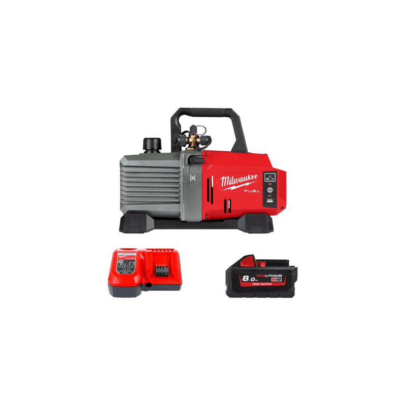 Насос вакуумный аккумуляторный MILWAUKEE, M18 FVP5-801 с адаптером (+зарядное устройство, 1акум.Х 8А