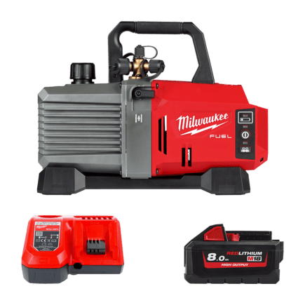 Насос вакуумный аккумуляторный MILWAUKEE, M18 FVP5-801 с адаптером (+зарядное устройство, 1акум.Х 8А