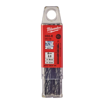 Сверло по металлу HSS-R MILWAUKEE, DIN338, Ø5,0х86х52мм, (10шт)
