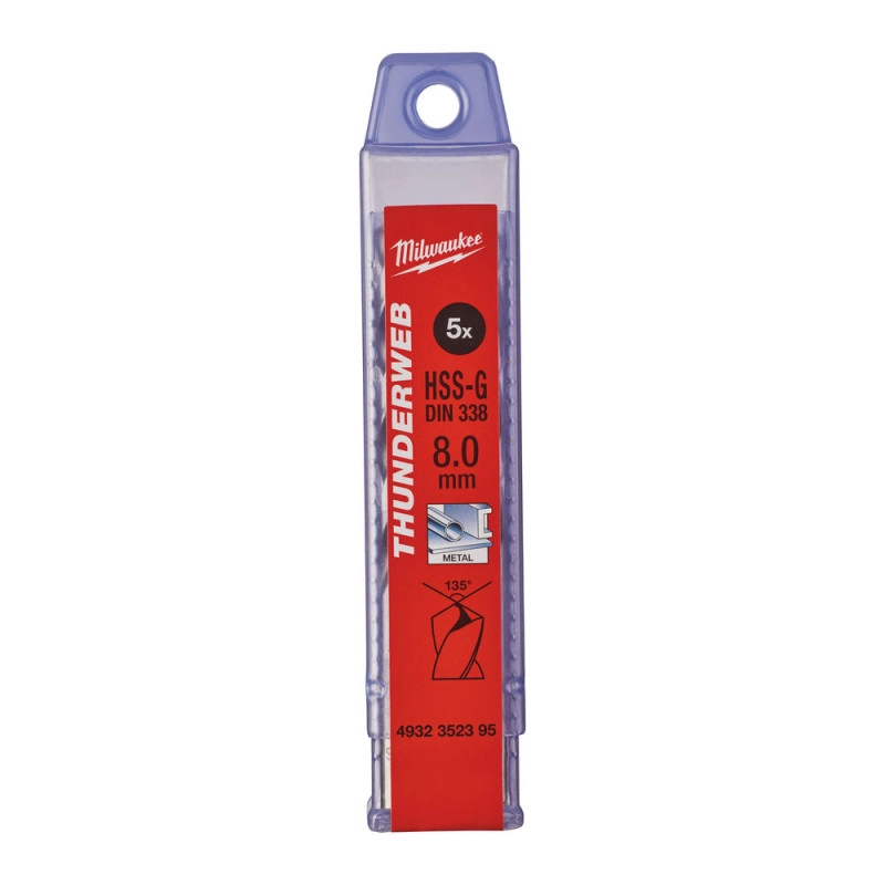 Сверло по металлу THUNDERWEB HSS-G MILWAUKEE, DIN338, Ø8,0x117х75мм, (5шт)