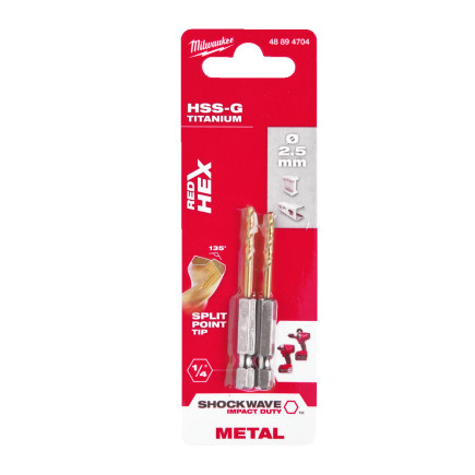 Сверло по металлу Milwaukee RedHEX HSS-G TiN 2,5 мм (2 шт)