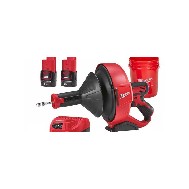 Машина прочистная аккумуляторная MILWAUKEE M12 BDC6-202C трос 6м (ЗУ+2акк.Х2Ач+ведро)