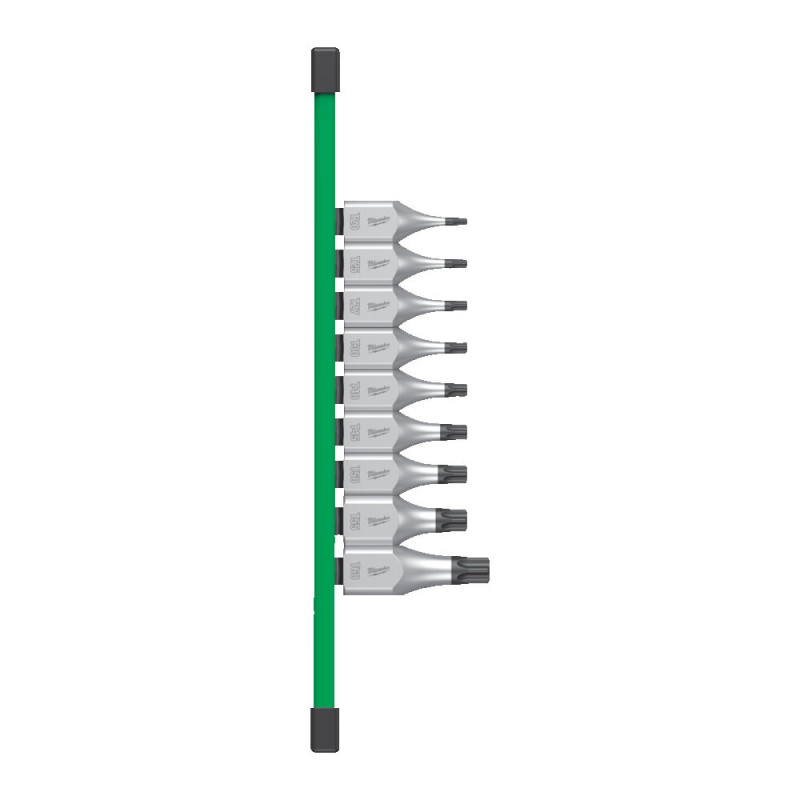 Набор головок торцевых хромированных 1/2" MILWAUKEE, с битой Torx (Т20-Т60) на планке, (9шт)