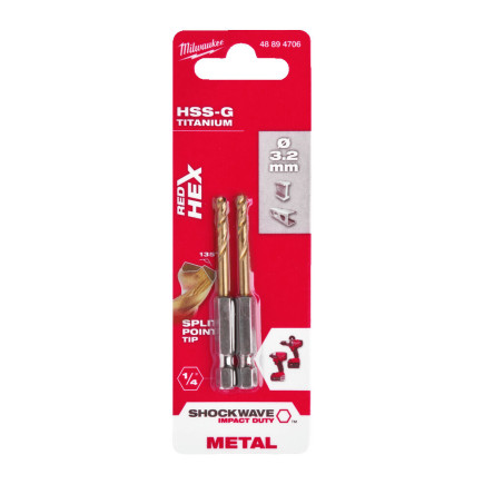 Сверло по металлу Milwaukee RedHEX HSS-G TiN 3,2 мм (2 шт)