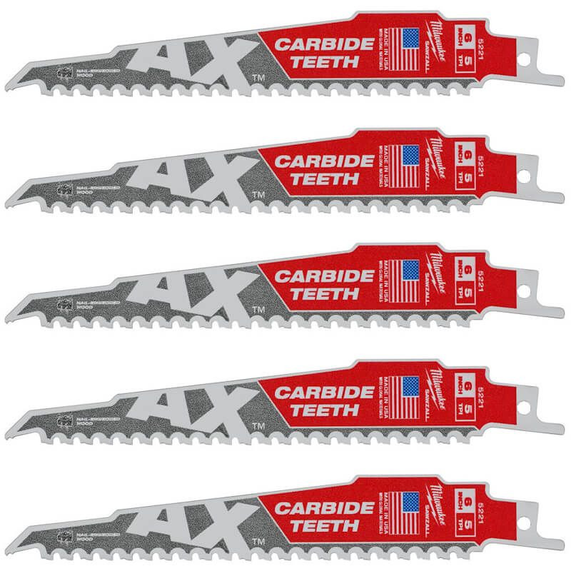 Полотно для сабельных пил AX FANG TIP CARBIDE MILWAUKEE, 150х5мм, (5шт), (дерево с гвоздями)