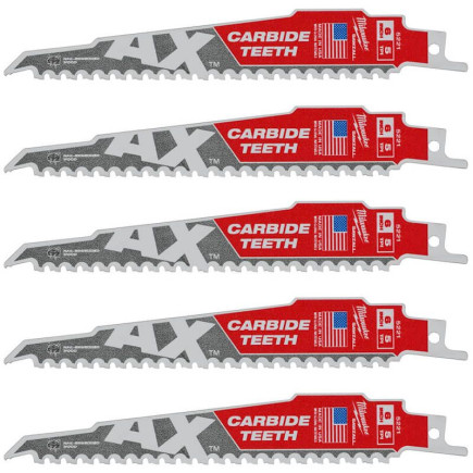 Полотно для сабельных пил AX FANG TIP CARBIDE MILWAUKEE, 150х5мм, (5шт), (дерево с гвоздями)