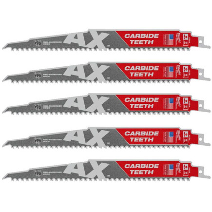 Полотно для сабельных пил AX FANG TIP CARBIDE MILWAUKEE, 230х5мм, (5шт), (дерево с гвоздями)