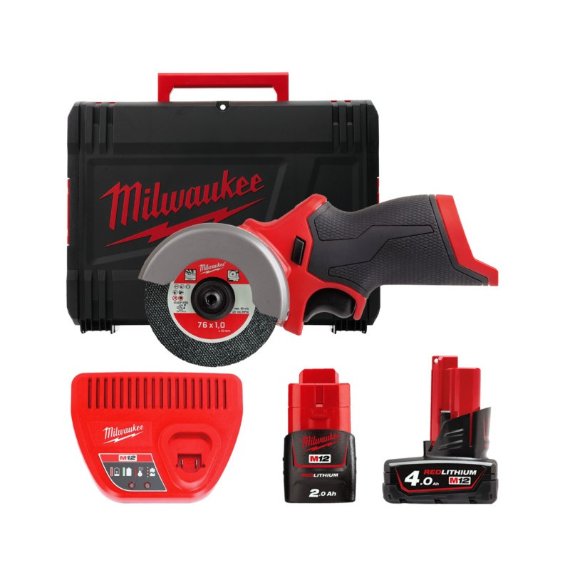 Пила дисковая универсальная аккумуляторная бесщёточная MILWAUKEE M12 FCOT-422X, Ø76 (ЗУ+2акк+кейс)