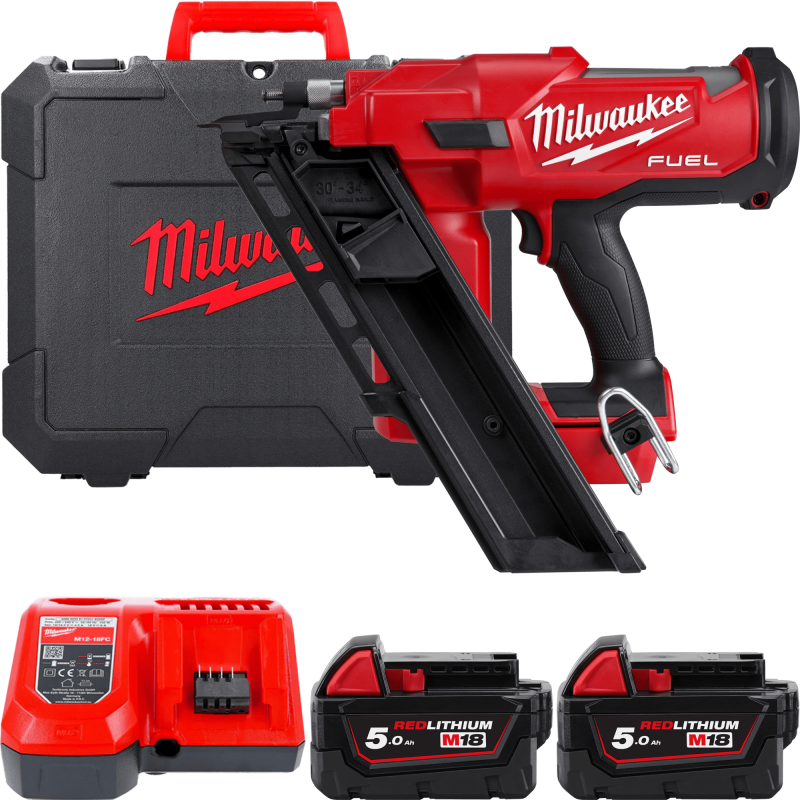 Пистолет гвоздезабивной аккумуляторный бесщёточный MILWAUKEE M18 FFNS-502C (50-90мм)(ЗУ+2Х5Ач+кейс) 