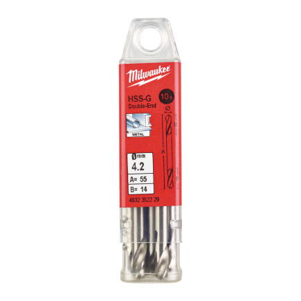 Сверло по металлу HSS-G MILWAUKEE, DIN 1412 C, Ø4,2х55х14мм, двухстороннее, (10шт)