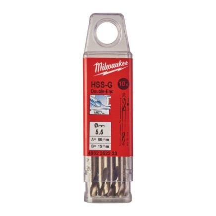 Сверло по металлу HSS-G MILWAUKEE, DIN 1412 C, Ø5,5х66х19мм, двухстороннее, (10шт)