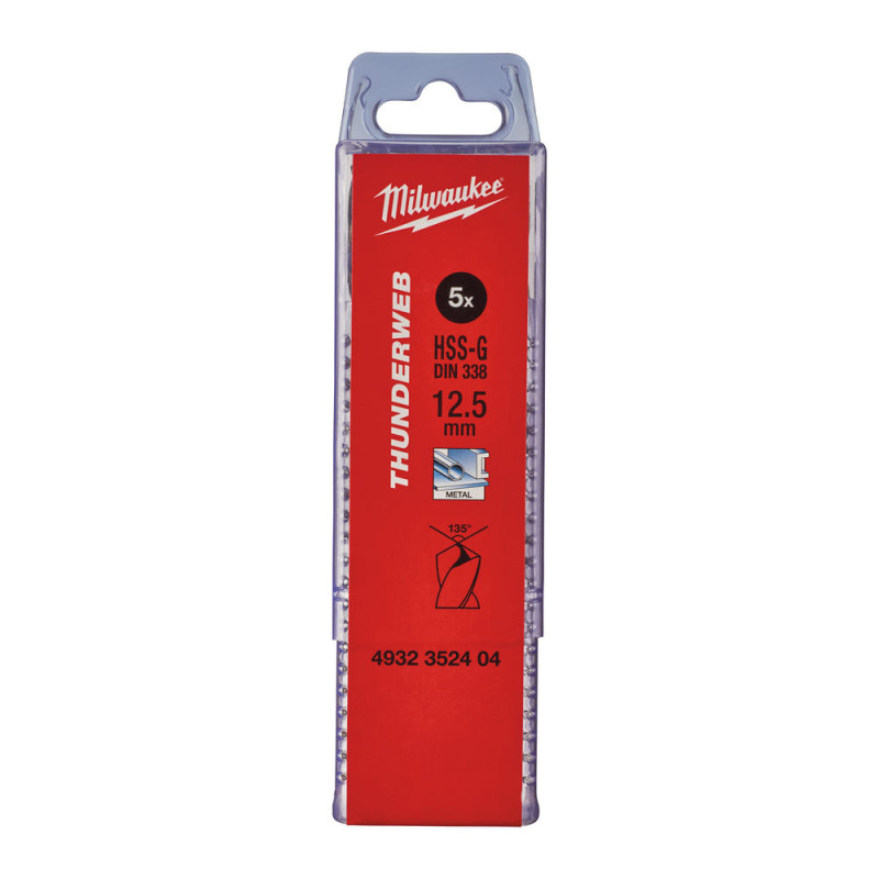 Сверло по металлу THUNDERWEB HSS-G MILWAUKEE, DIN338, Ø12,5x151х101мм, (5шт)