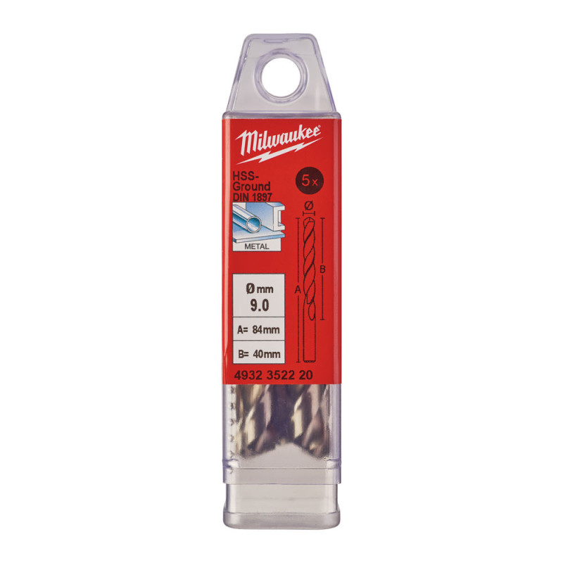 Сверло по металлу HSS-G MILWAUKEE DIN1897, Ø9,0х84х40мм, короткое, (5шт)