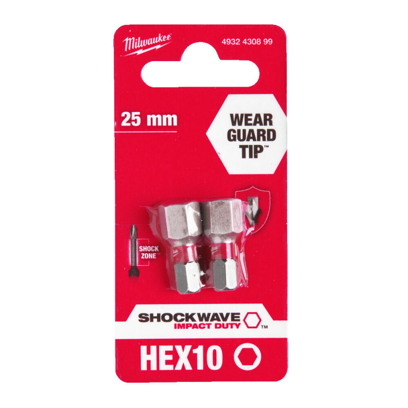 Бита SHOCKWAVE MILWAUKEE, Hex10,0, 25мм, (2шт)