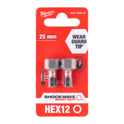 Бита SHOCKWAVE MILWAUKEE, Hex12,0, 25мм, (2шт)