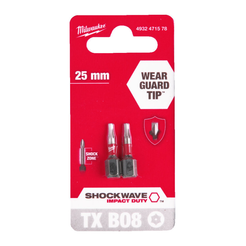 Біта SHOCKWAVE MILWAUKEE, TX BO8, 25мм, (2шт)