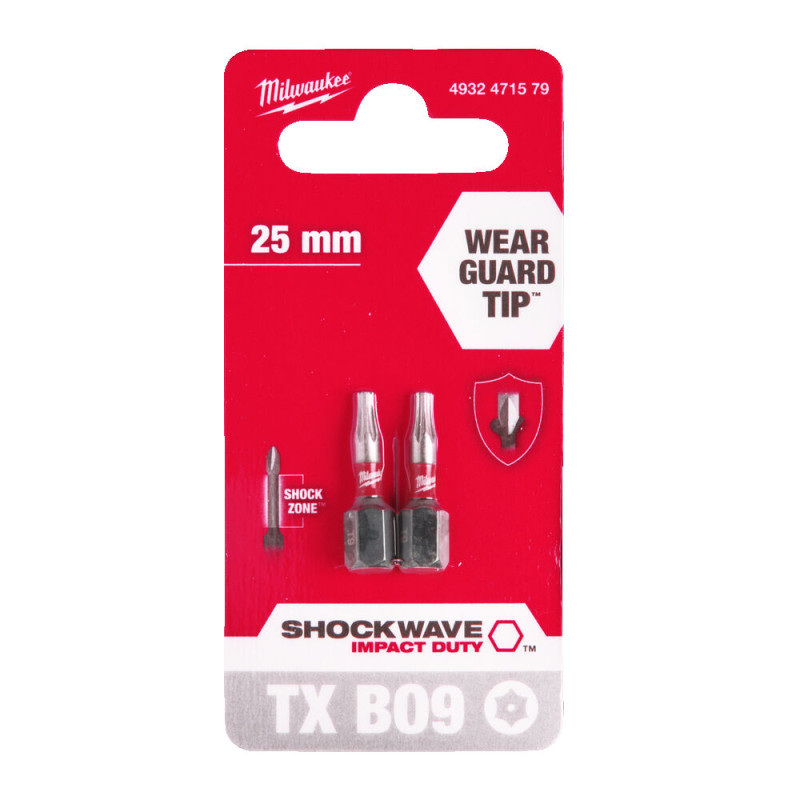 Біта SHOCKWAVE MILWAUKEE, TX BO9, 25мм, (2шт)