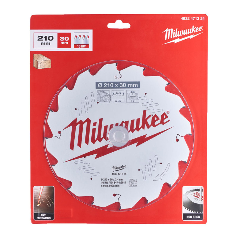 Диск пильный по дереву PFTE THIN KERF MILWAUKEE, Ø210x30x2,4мм, 16зуб.