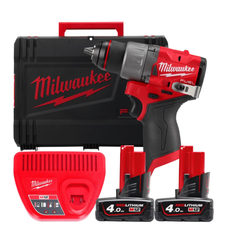 Дрель-шуруповерт аккумуляторная бесщёточная MILWAUKEE M12 FDD2-402X (45 Нм) (ЗУ+2ак.Х4Ач+HDкейс) 