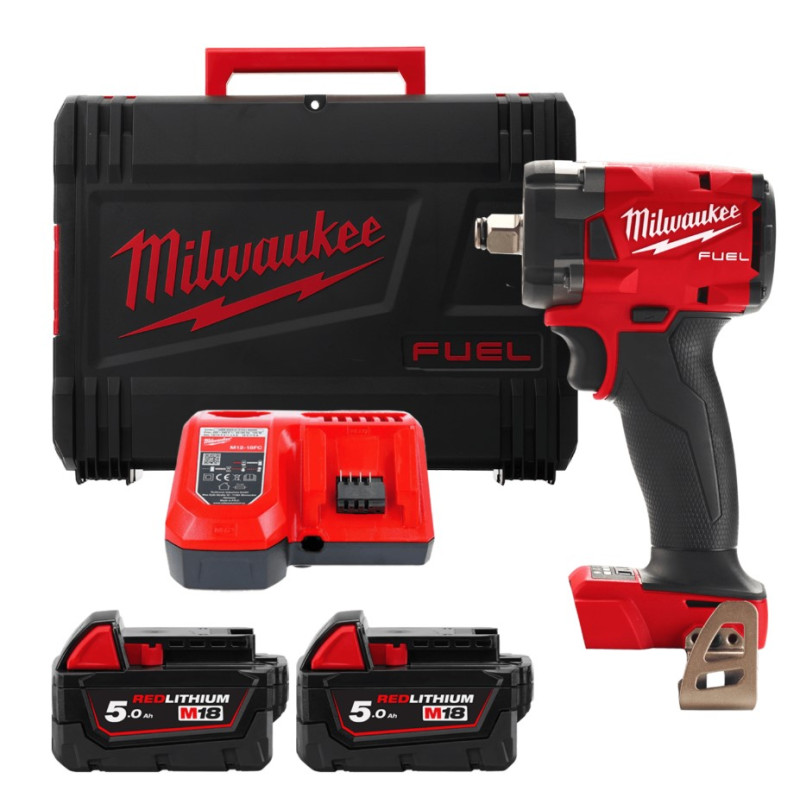 Гайковерт аккумуляторный бесщеточный MILWAUKEE 1/2'' (339Нм) M18 FIW2F12-502X, с кольцом (ЗУ+2Х5Ач) 