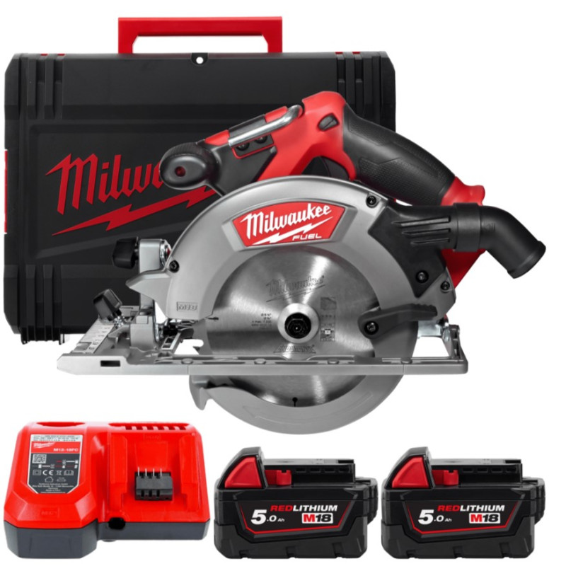 Пила дисковая аккумуляторная бесщеточная MILWAUKEE M18 CCS55-502X Ø165мм (ЗУ+2акк.Х5Ач+HDкейс) 