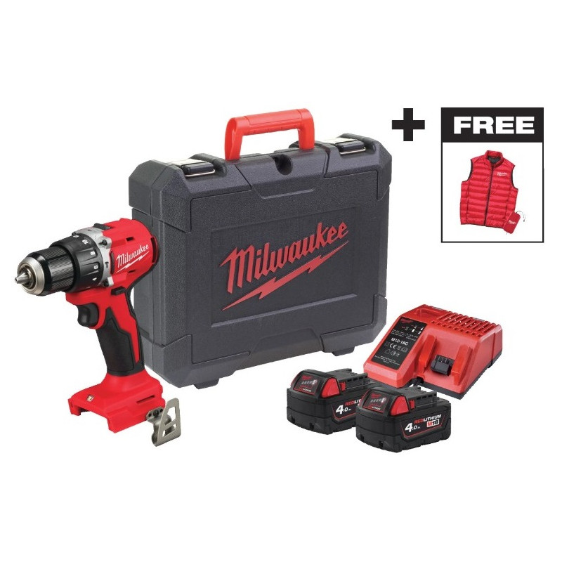 Дрель-шуруповёрт аккумуляторная бесщёточная ударная MILWAUKEE M18 BLPDRCMC-402C (60Нм) + ЖИЛЕТКА