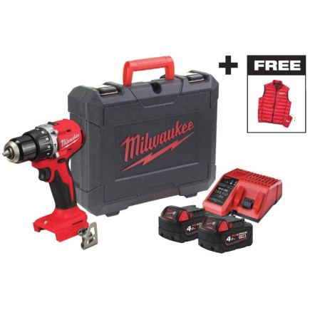 Дрель-шуруповёрт аккумуляторная бесщёточная ударная MILWAUKEE M18 BLPDRCMC-402C (60Нм) + ЖИЛЕТКА