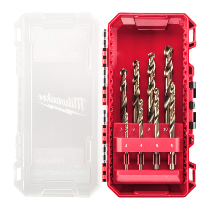 Набор сверл по металлу кобальтовых HSS-Co PACKOUT MILWAUKEE, DIN338, (8шт) (3-10мм) 