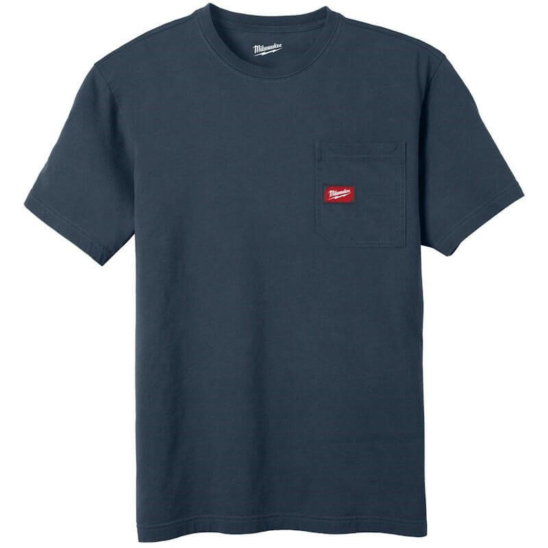 Футболка MILWAUKEE WTSSBLU-XXL, c карманом и коротким рукавом, синяя, (размер XXL)